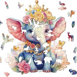 Alternative view of Mindful Wooden Jigsaw Puzzle-Crowned Elephant