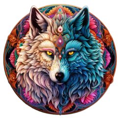 Mindful Wooden Jigsaw Puzzle-MANDALA YIN YANG WOLF