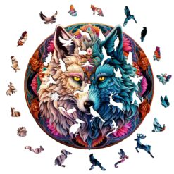 Alternative view of Mindful Wooden Jigsaw Puzzle-MANDALA YIN YANG WOLF