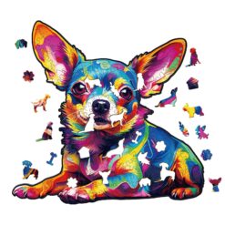 Alternative view of Mindful Wooden Jigsaw Puzzle-Colorful Chihuahua