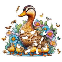 Alternative view of Mindful Wooden Jigsaw Puzzle-Mother Duck and Ducklings