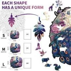 Alternative view of Mindful Wooden Jigsaw Puzzle-Charming Peacock