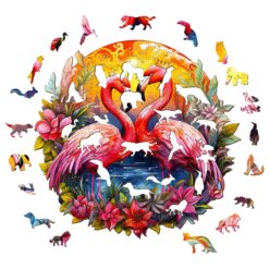 Alternative view of Mindful Wooden Jigsaw Puzzle-Crowned Flamingo