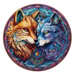 Mindful Wooden Jigsaw Puzzle-MANDALA YIN YANG WOLF 2