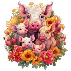 Mindful Wooden Jigsaw Puzzle-Mother pig and piglet-1