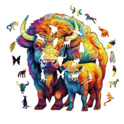 Alternative view of Mindful Wooden Jigsaw Puzzle-American Bison Family
