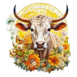 Mindful Wooden Jigsaw Puzzle-Cow and Flower