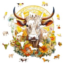 Alternative view of Mindful Wooden Jigsaw Puzzle-Cow and Flower