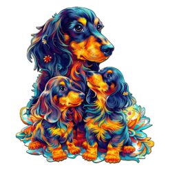 Mindful Wooden Jigsaw Puzzle-Long-haired Dachshund Family