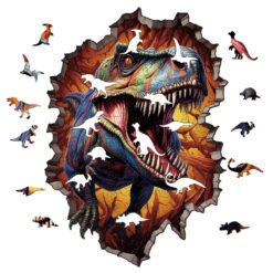 Alternative view of Mindful Wooden Jigsaw Puzzle – Wall Breaking T-rex