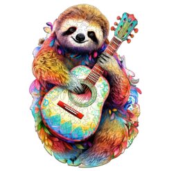 Mindful Wooden Jigsaw Puzzle - Sloth with Guitar
