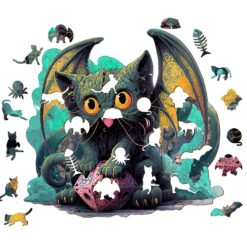 Alternative view of Mindful Wooden Jigsaw Puzzle - Cat Cthulhu