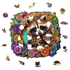 Alternative view of Mindful Wooden Jigsaw Puzzle - Raccoon's Secret Tree Den