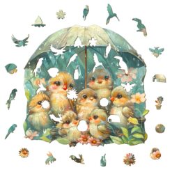 Alternative view of Mindful Wooden Jigsaw Puzzle-Birds Holding Umbrella