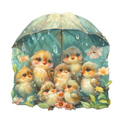 Mindful Wooden Jigsaw Puzzle-Birds Holding Umbrella