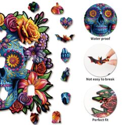 Alternative view of Mindful Wooden Jigsaw Puzzle-Painted Skull Head