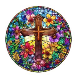 Mindful Wooden Jigsaw Puzzle - Stained Glass Cross