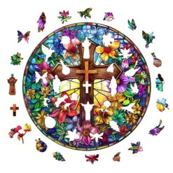 Alternative view of Mindful Wooden Jigsaw Puzzle - Stained Glass Cross