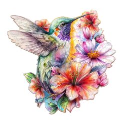 Mindful Wooden Jigsaw Puzzle-Hummingbirds in Flowers