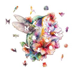 Alternative view of Mindful Wooden Jigsaw Puzzle-Hummingbirds in Flowers