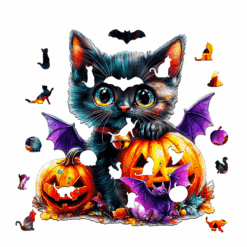 Alternative view of Mindful Wooden Jigsaw Puzzle-Pumpkin and Cat