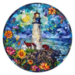 Mindful Wooden Jigsaw Puzzle-Stained Glass Lighthouse 2