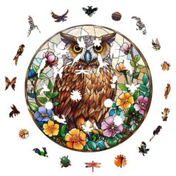 Alternative view of Mindful Wooden Jigsaw Puzzle-Stained Glass Owl
