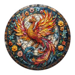 Mindful Wooden Jigsaw Puzzle-Stained Glass Phoenix