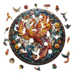 Alternative view of Mindful Wooden Jigsaw Puzzle-Stained Glass Phoenix