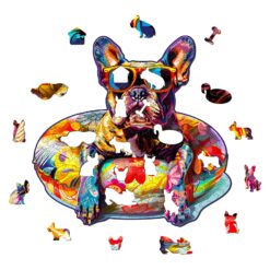 Alternative view of Mindful Wooden Jigsaw Puzzle-Swimming French Bulldog