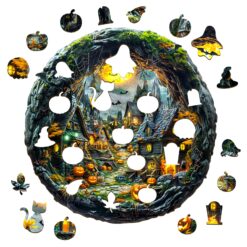 Alternative view of Mindful Wooden Jigsaw Puzzle-3D Halloween Night