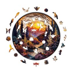 Alternative view of Mindful Wooden Jigsaw Puzzle-3D Sunset Forest
