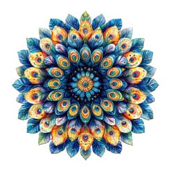 Mindful Wooden Jigsaw Puzzle - Peacock Feather Mandala