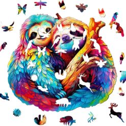 Alternative view of Mindful Wooden Jigsaw Puzzle-Sloth Couple