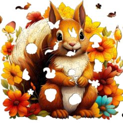 Alternative view of Mindful Wooden Jigsaw Puzzle-smiling squirrel