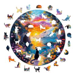 Alternative view of Mindful Wooden Jigsaw Puzzle-Sunset Kitten