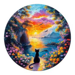 Mindful Wooden Jigsaw Puzzle-Sunset Kitten