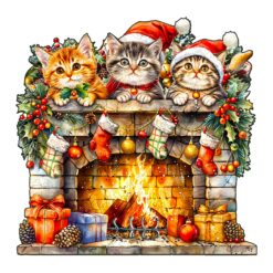 Mindful Wooden Jigsaw Puzzle - Fireplace Kitten