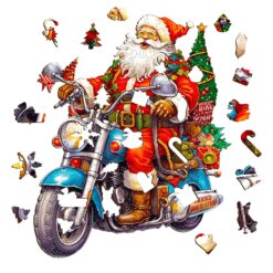 Alternative view of Mindful Wooden Jigsaw Puzzle - Motorcycle Santa