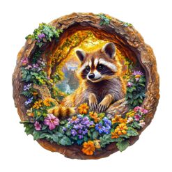 Mindful Wooden Jigsaw Puzzle - Raccoon on vacation