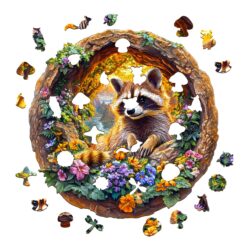 Alternative view of Mindful Wooden Jigsaw Puzzle - Raccoon on vacation