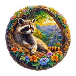 Mindful Wooden Jigsaw Puzzle -  Raccoon Bliss