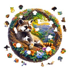 Alternative view of Mindful Wooden Jigsaw Puzzle -  Raccoon Bliss