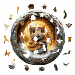 Alternative view of Mindful Wooden Jigsaw Puzzle - cute mouse with scarf