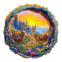 Mindful Wooden Jigsaw Puzzle - deer in the sunset