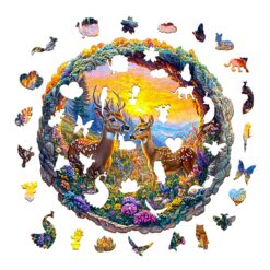 Alternative view of Mindful Wooden Jigsaw Puzzle - deer in the sunset