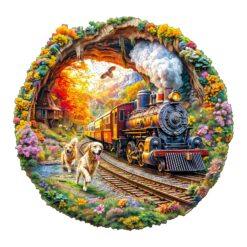 Mindful Wooden Jigsaw Puzzle - dogs Chasing Train
