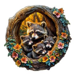 Mindful Wooden Jigsaw Puzzle - raccoon family