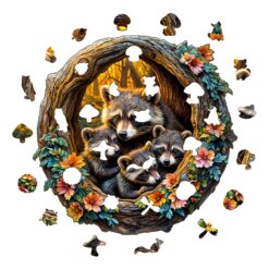 Alternative view of Mindful Wooden Jigsaw Puzzle - raccoon family
