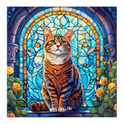 Mindful Wooden Jigsaw Puzzle - Stained glass cat
